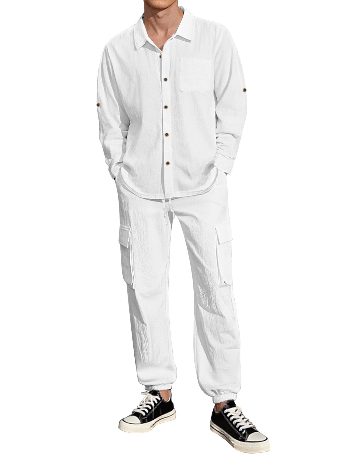 Lněný pánský komplet s košilí a kalhotami