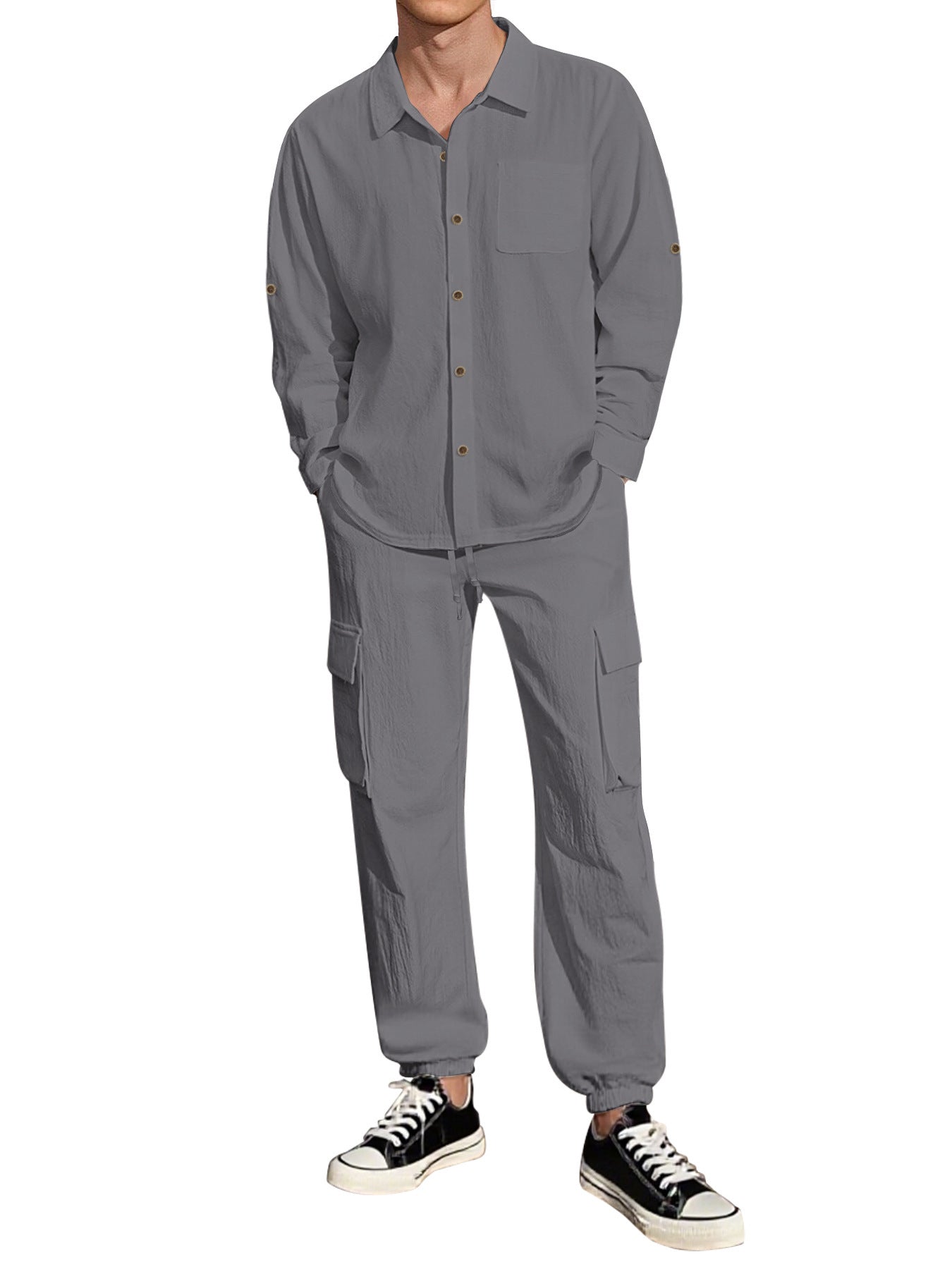 Lněný pánský komplet s košilí a kalhotami