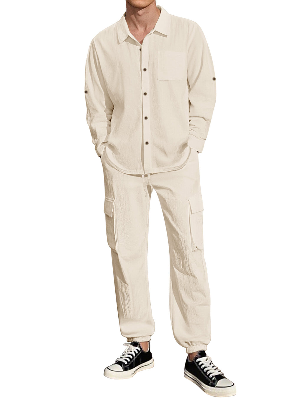 Lněný pánský komplet s košilí a kalhotami