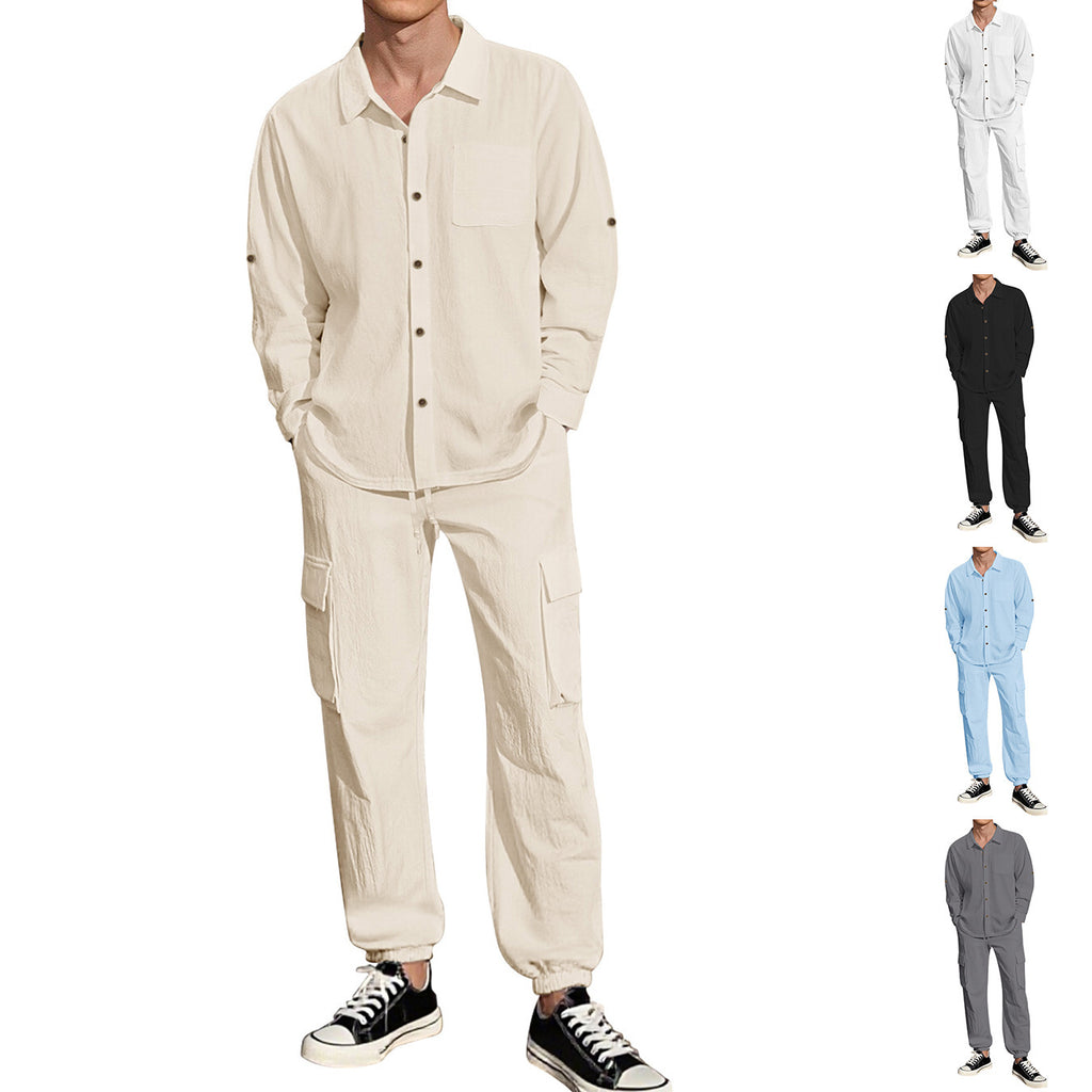 Lněný pánský komplet s košilí a kalhotami