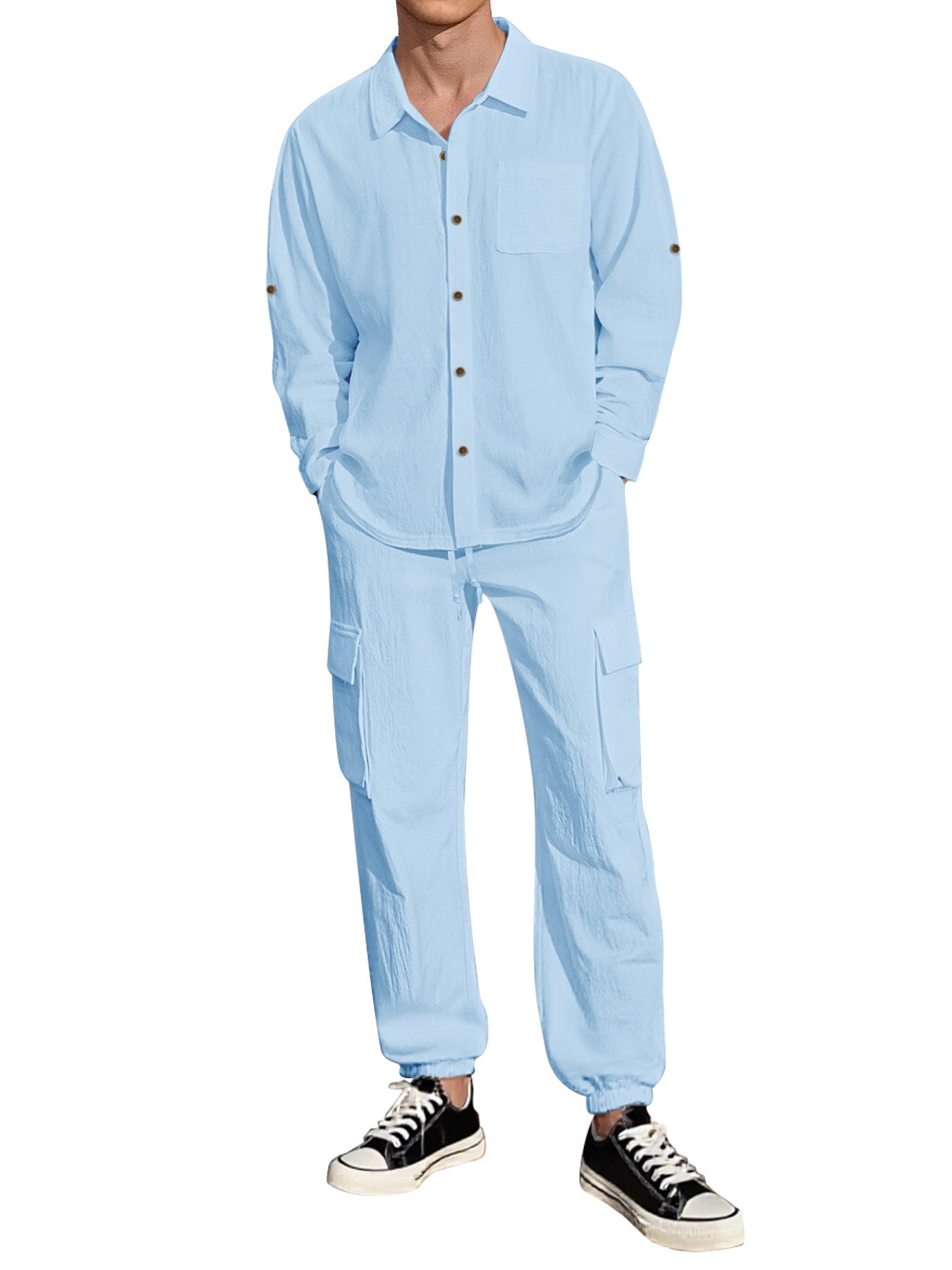 Lněný pánský komplet s košilí a kalhotami