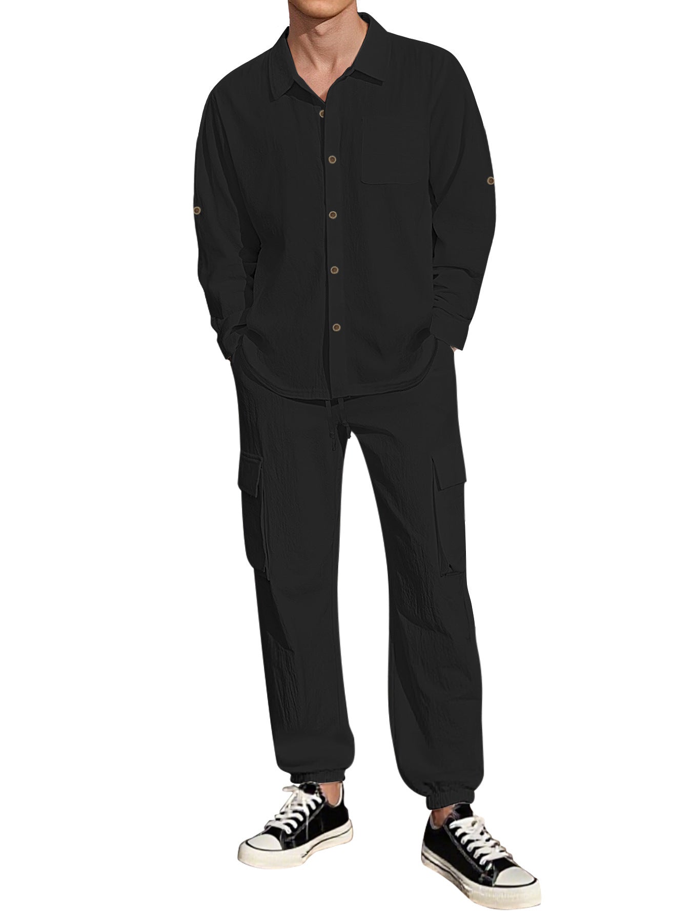 Lněný pánský komplet s košilí a kalhotami