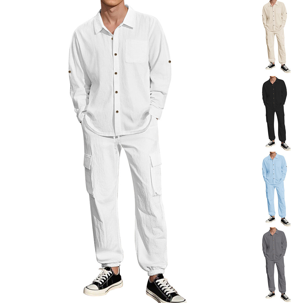 Lněný pánský komplet s košilí a kalhotami