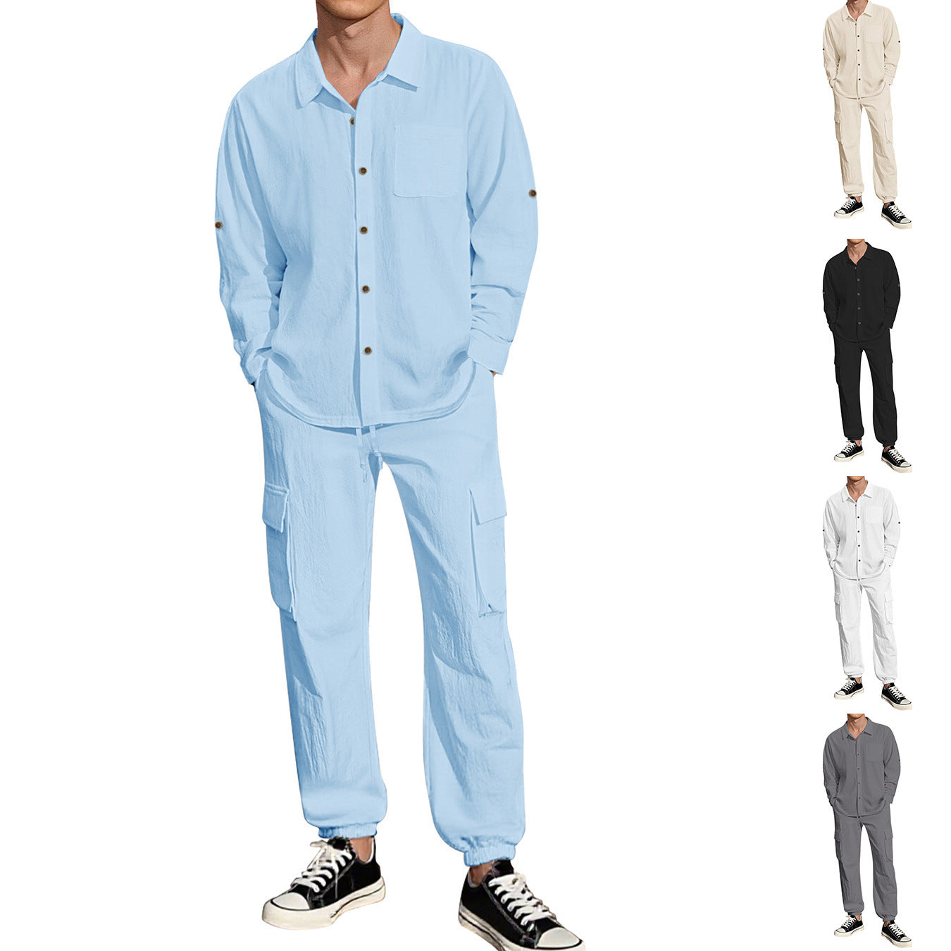 Lněný pánský komplet s košilí a kalhotami