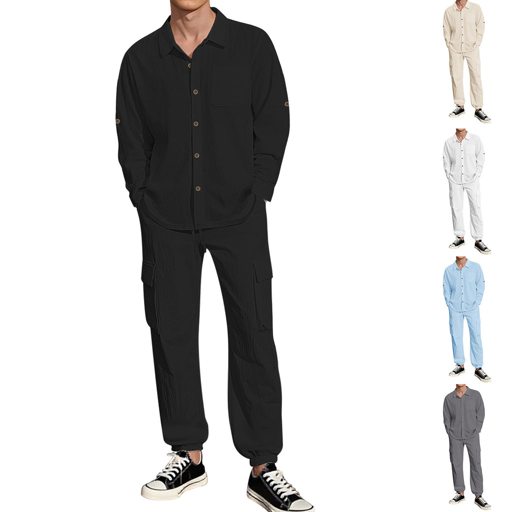 Lněný pánský komplet s košilí a kalhotami